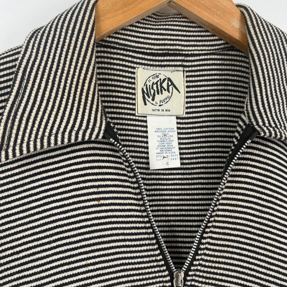 Vintage 90s Nistka Black White Stripe Ribbed Cotton Mini Polo Dress Small - Picture 4 of 5